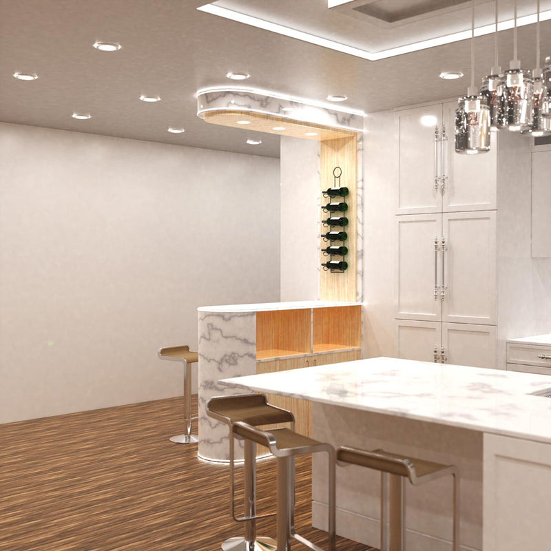 side shot of a kitchen with white bendable profile