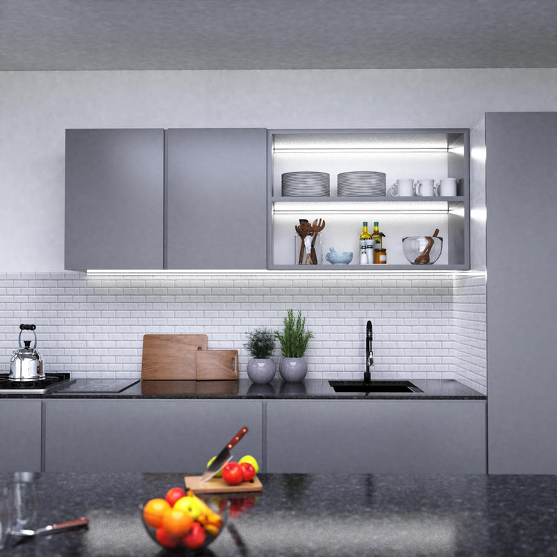 kitchen with mounted corner LED profiles