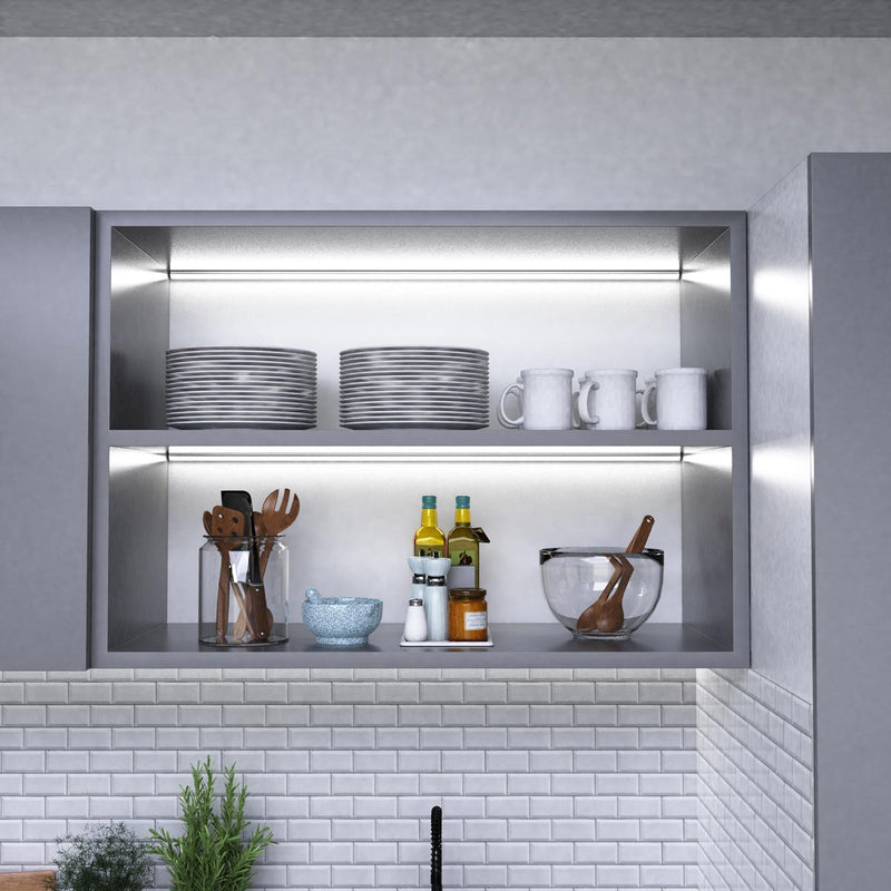 mid shot of a kitchen with mounted corner LED profiles