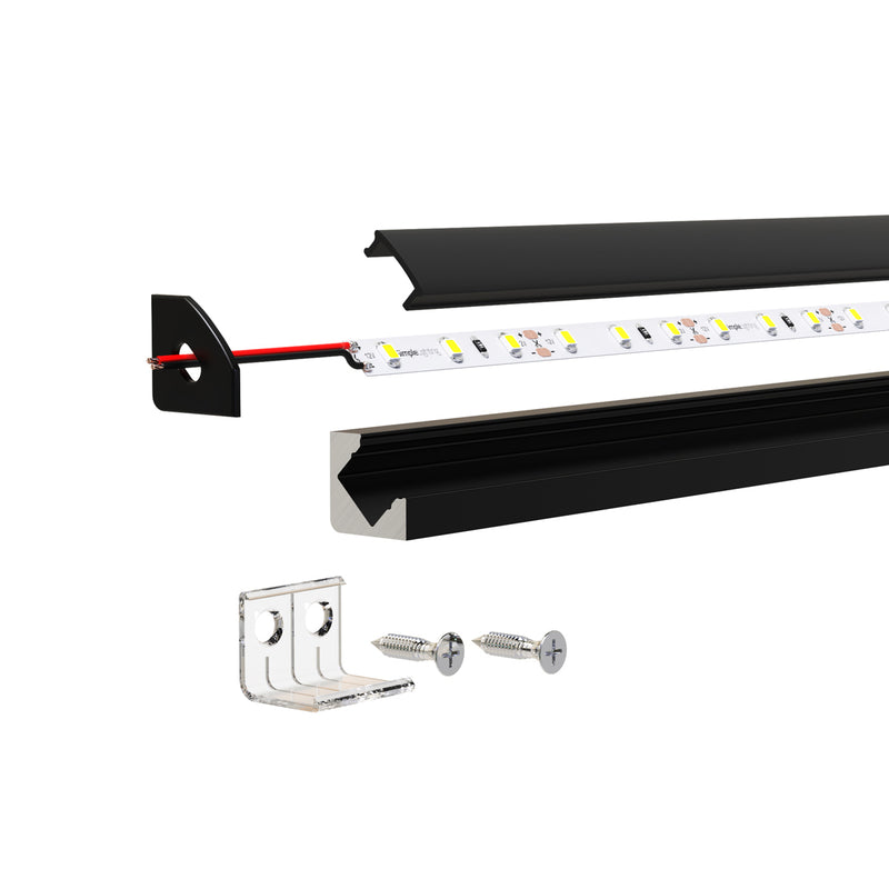 black corner profile with different parts