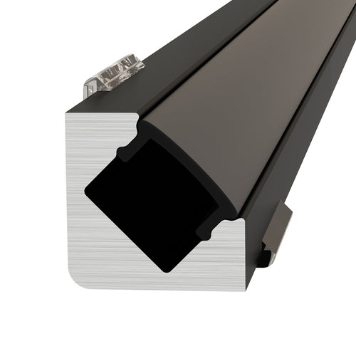 close up of a black corner profile