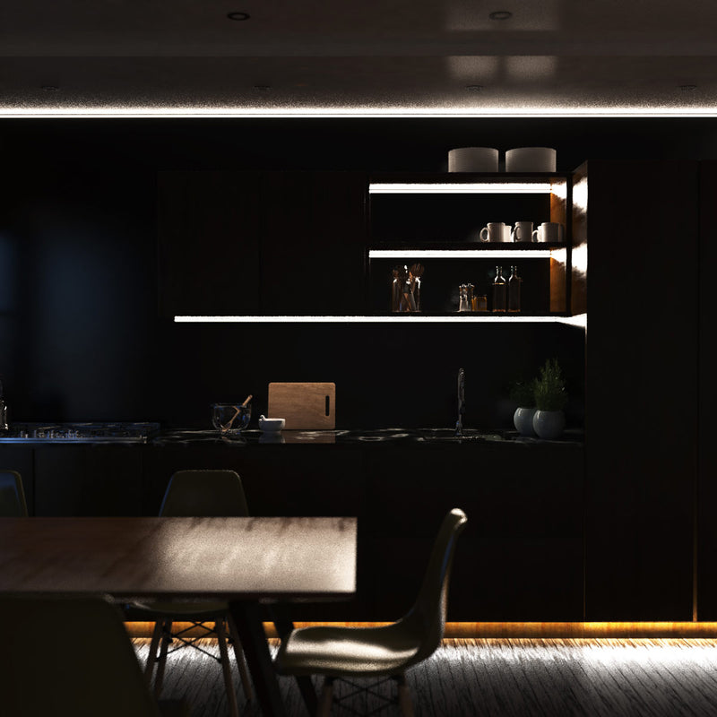 kitchen with mounted black corner profile