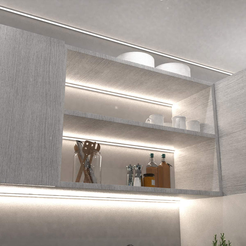 mid shot of a kitchen with mounted white LED corner profile