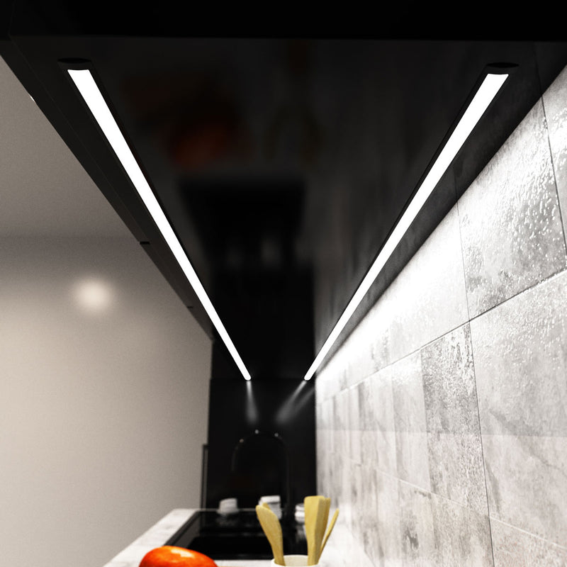 close up of a kitchen with mounted black LED profile with white diffuser