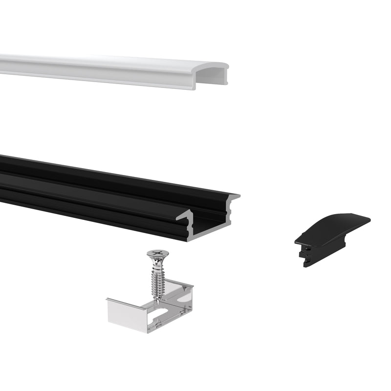 2m, Black Recessed 7mm LED Profile With Frosted Cover