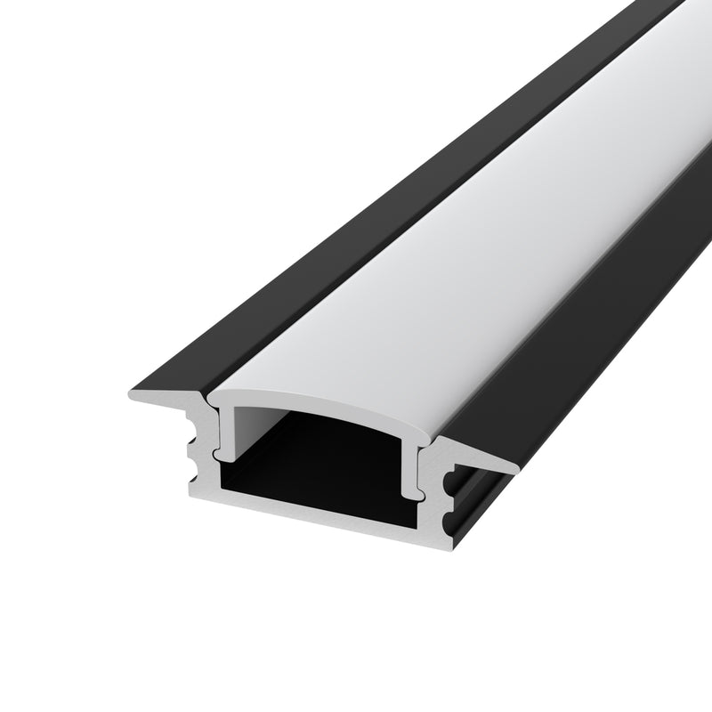 2m, Black Recessed 7mm LED Profile With Frosted Cover