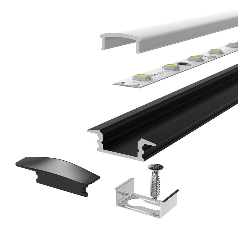2m, Black Recessed 7mm LED Profile With Frosted Cover