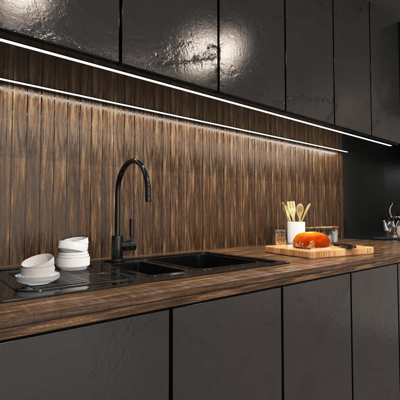 mid shot of a kitchen with mounted black LED profile with black diffuser