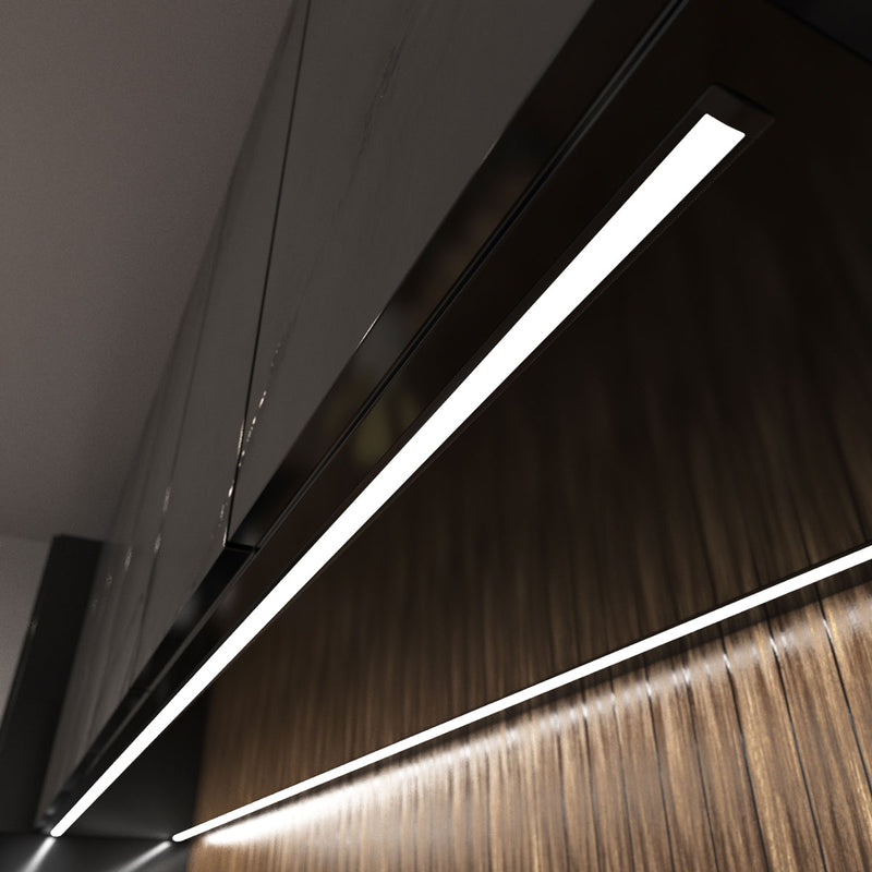 close up of a kitchen with mounted black LED profile with black diffuser