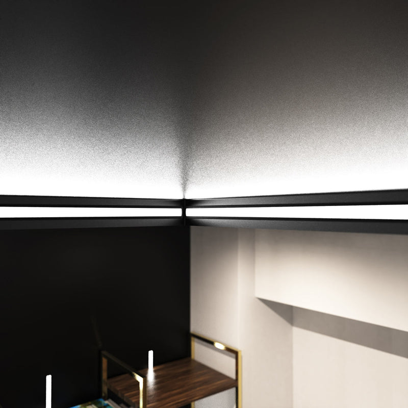 2m Black Aluminium Profile, Recessed With Cover and End Caps