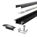 2m Black Aluminium Profile, Recessed With Cover and End Caps