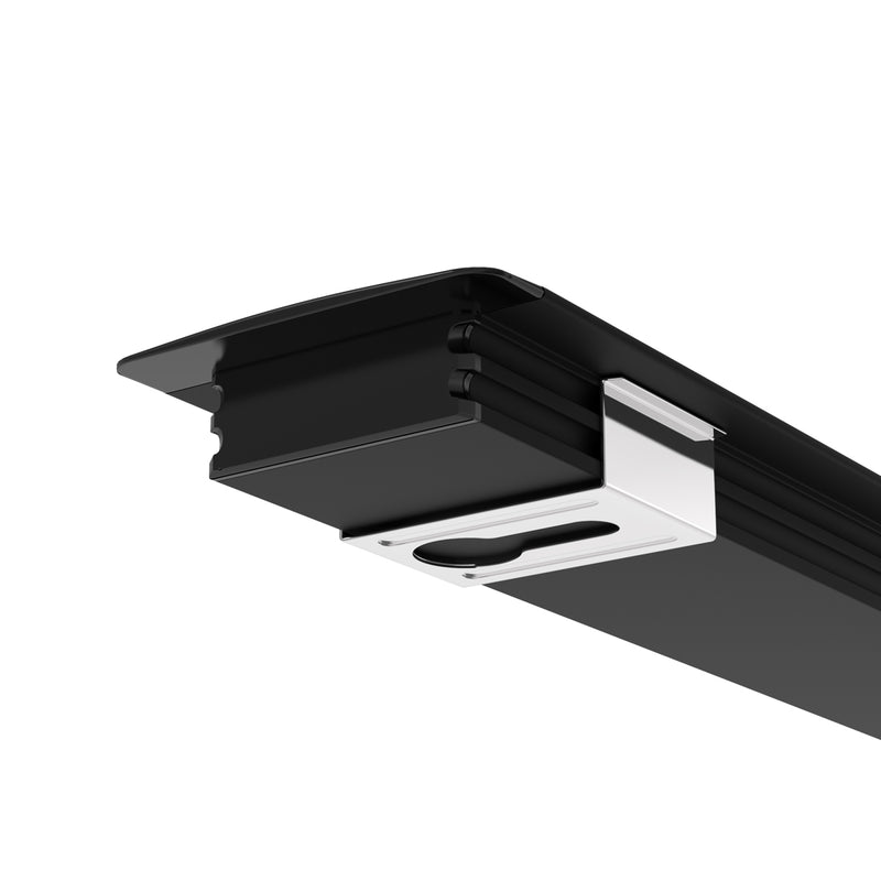 2m Black Aluminium Profile, Recessed With Cover and End Caps