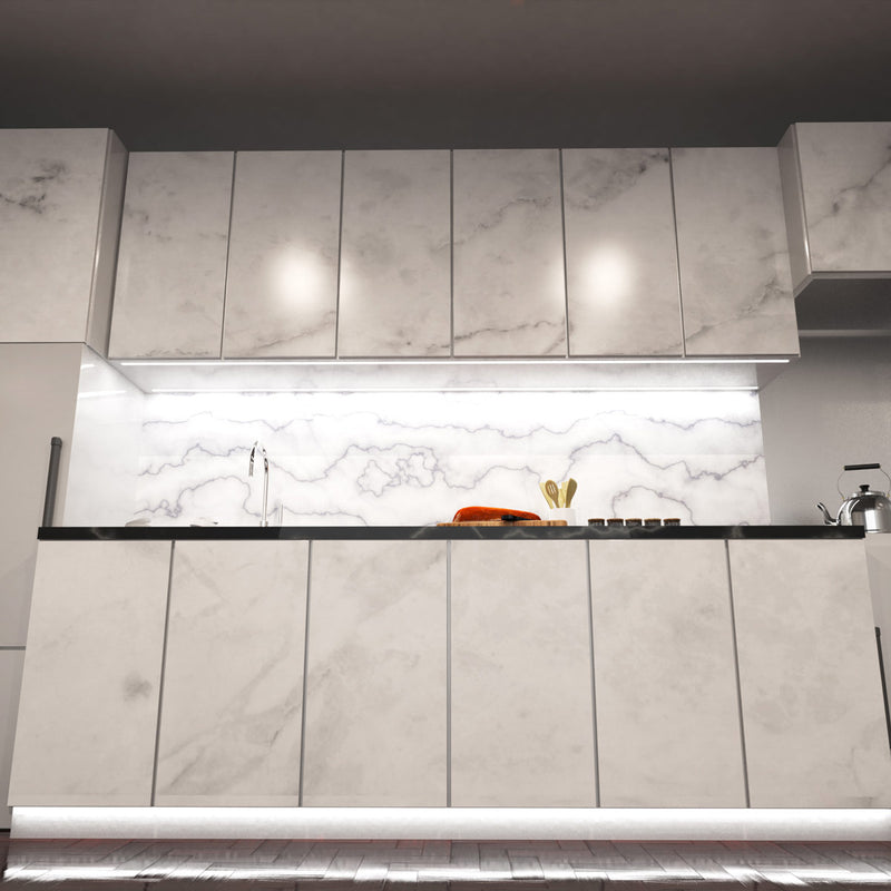 full shot of a kitchen with white LED profile with white diffuser