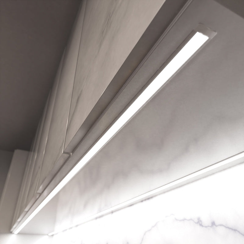 close up shot of a kitchen with white LED profile with white diffuser