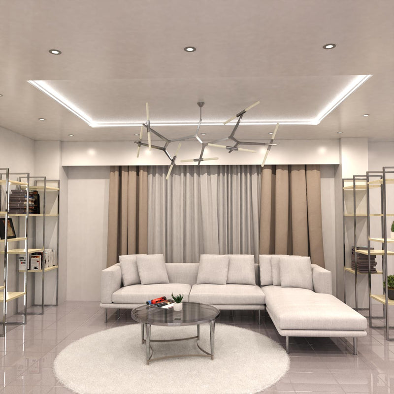 2m, White, Recessed 7mm LED Profile With Frosted Cover