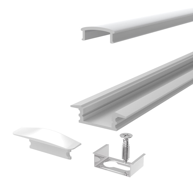 2m, White, Recessed 7mm LED Profile With Frosted Cover