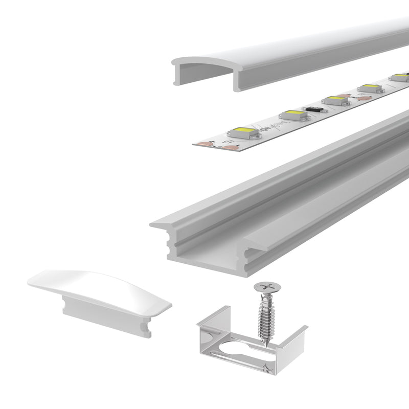 2m, White, Recessed 7mm LED Profile With Frosted Cover
