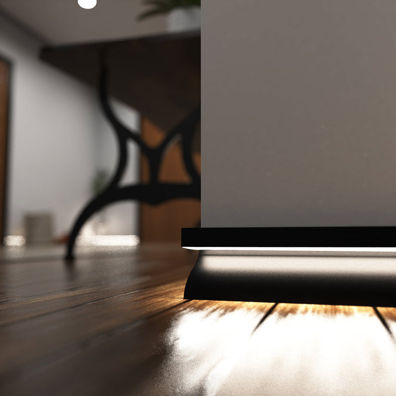 Simple Lighting - PRO-SKIRT-MB-2M - Black Skirting Profile Installed - Zoom In - Natural White