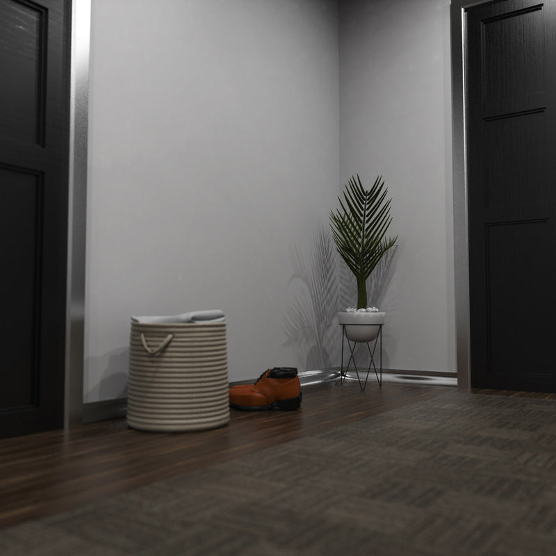 Simple Lighting - PRO-SKIRT-S-2M - Silver Skirting Profile Installed - Corner Hallway - Mid Zoom