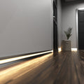 Simple Lighting - PRO-SKIRT-S-2M - Silver Skirting Profile Installed - Hallway - Mid Zoom - Warm White