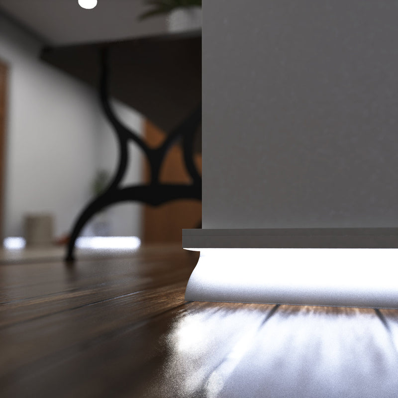 Simple Lighting - PRO-SKIRT-WH-2M - White Skirting Profile Installed - Zoom In - Cool White