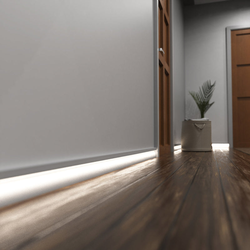 Simple Lighting - PRO-SKIRT-WH-2M - White Skirting Profile Installed - Hallway - Mid Zoom - Natural White
