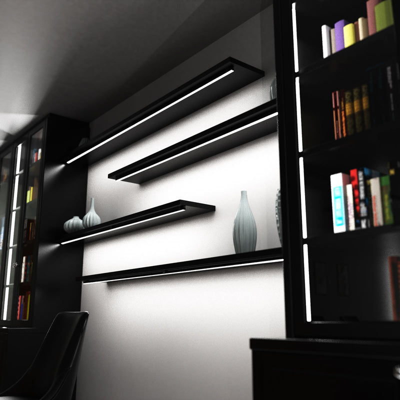 2m, Black 15mm Aluminium LED Profile, Includes Frosted Cover