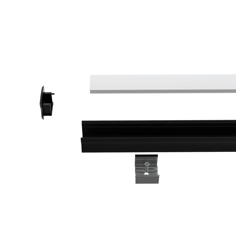 2m, Black 15mm Aluminium LED Profile, Includes Frosted Cover