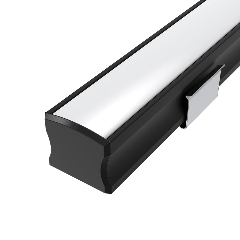 Black led profile - surface mounted with white cover with end caps