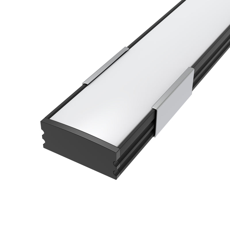 2m, LED Profile, Black Slimline With Diffuser, Incl End Caps and Brackets