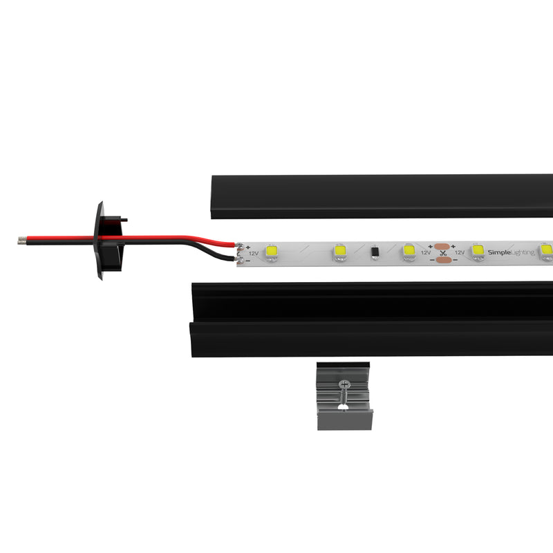 2m Surface Mounted Black Aluminium Profile Mounting Kit
