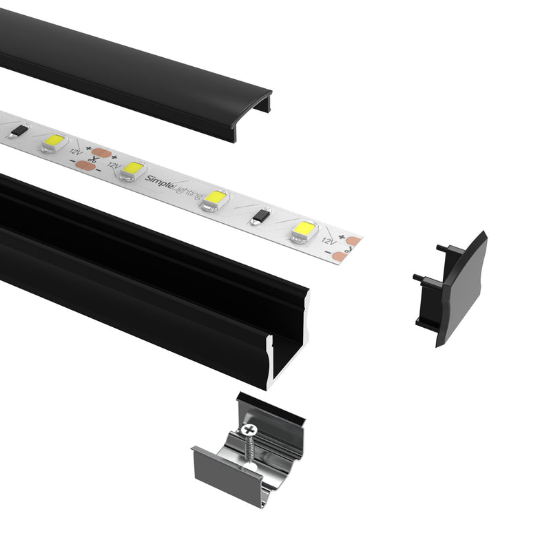 2m Surface Mounted Black Aluminium Profile Mounting Kit