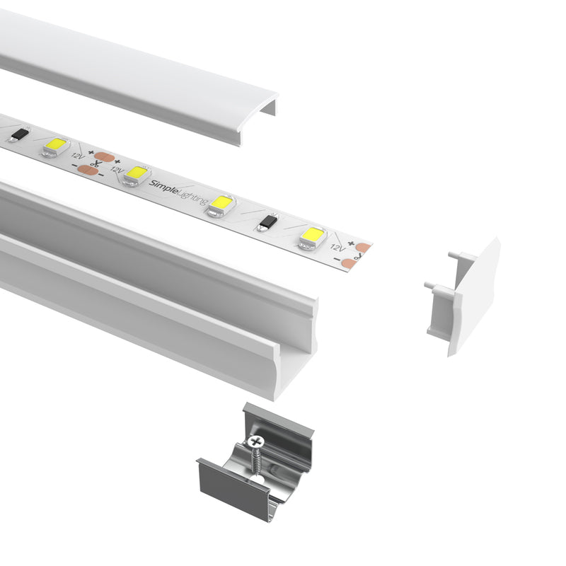 2m, White 15mm LED Aluminium Profile With Frosted Cover