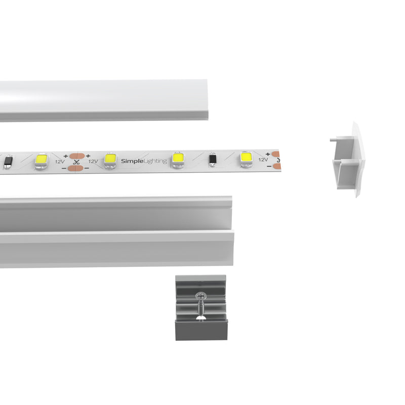 2m, White 15mm LED Aluminium Profile With Frosted Cover