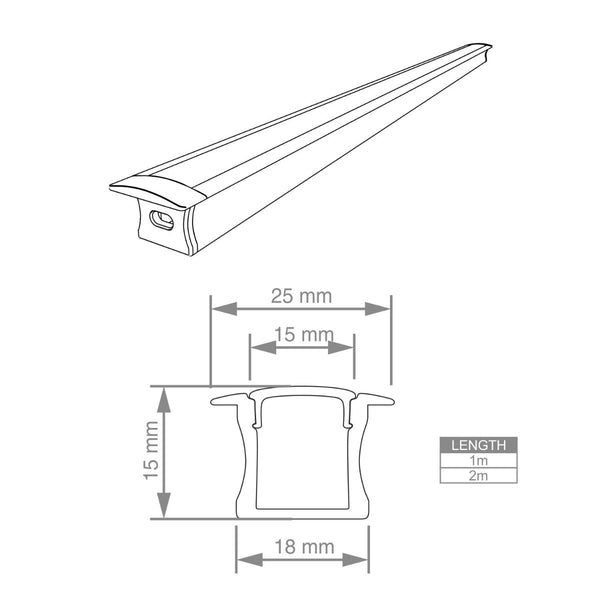 Recessed 1 or 2m long Aluminium LED Profile Includes Cover