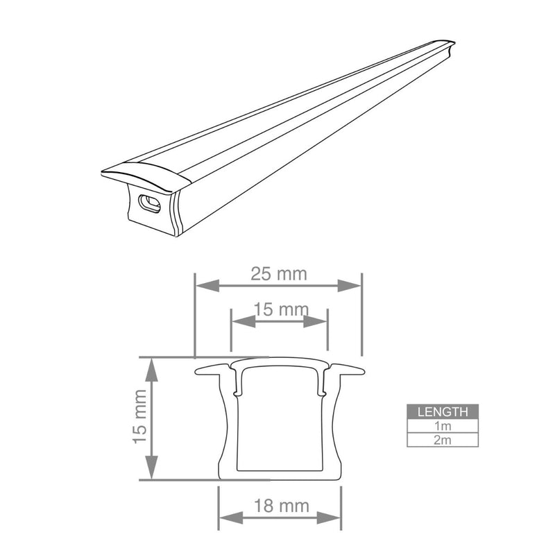 2m Recessed Mounted Aluminium LED Profile (Extrusion)