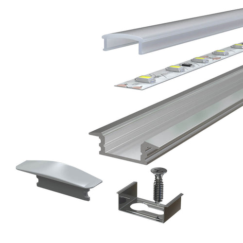 2m Long, Shallow 7mm Recessed LED Aluminium Profile