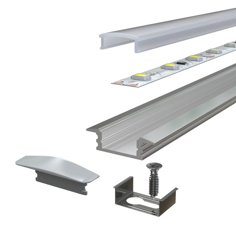 2m Long, Shallow 7mm Recessed LED Aluminium Profile