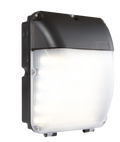 A close-up image of a black and white wall light on a white background.
