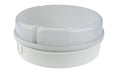 An image of a white base and cover bulkhead light on a white background.