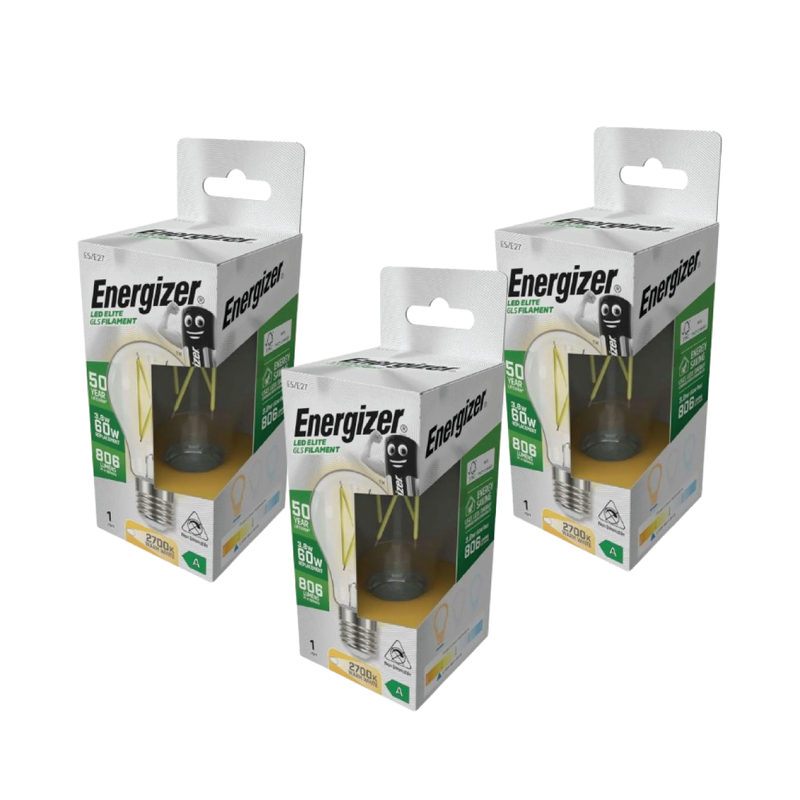 Pack of three warm white A rated Energizer bulbs