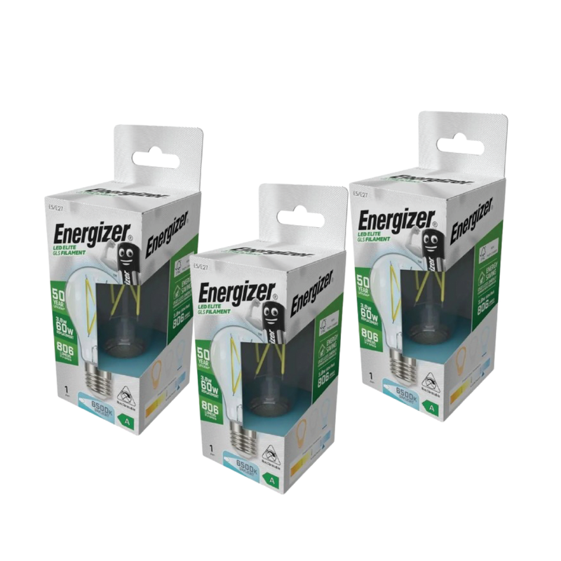 pack of three E27 cool white filament bulb