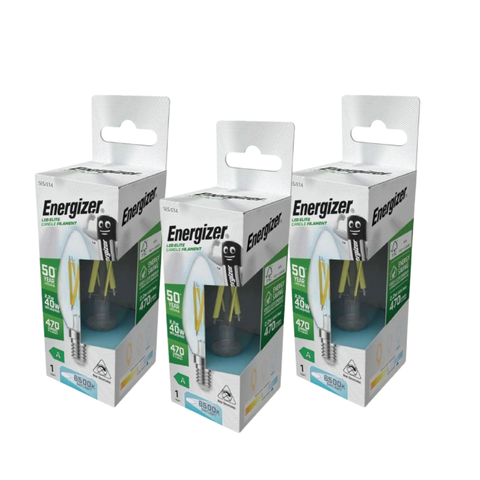 3 X E14, 2.2w LED Candle Bulb, A Rated Filament Style - 6500K Cool White Energizer