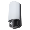 A bulkhead light with a black base and a white frosted cover on a white background.