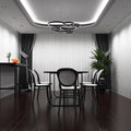 full shot of a dining room with mounted black fire-rated LED downlights