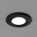 close up of a mounted black fire-rated LED downlight