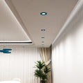 dining room with a blue LED downlight