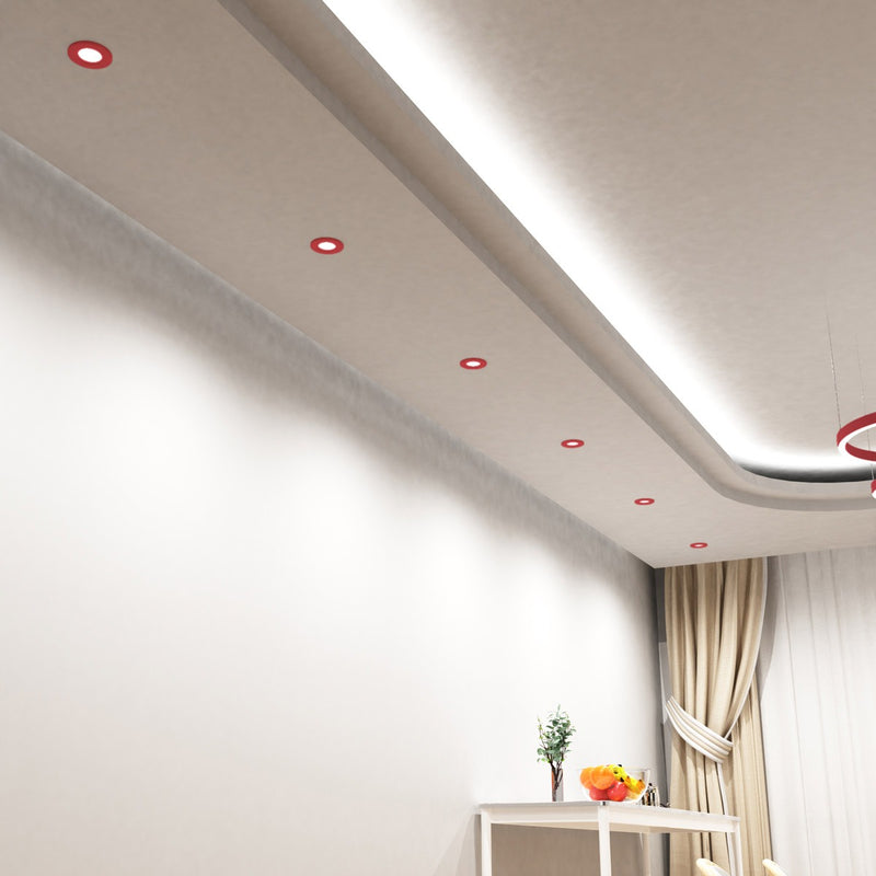 dining room with a red LED downlight
