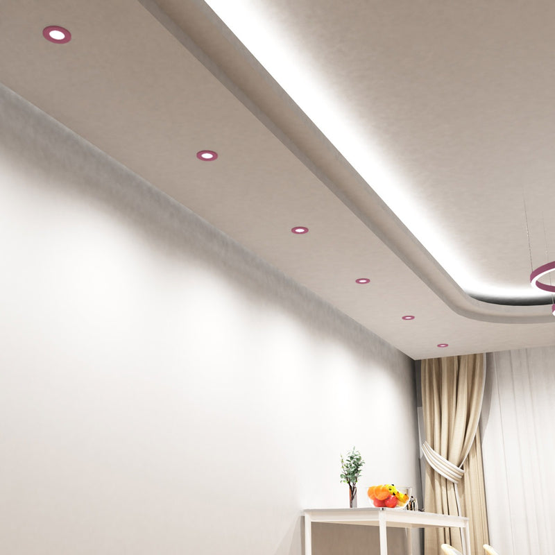 dining room with pink CCT fire-rated LED downlights