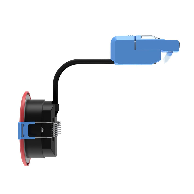 side of a red fire rated LED downlight